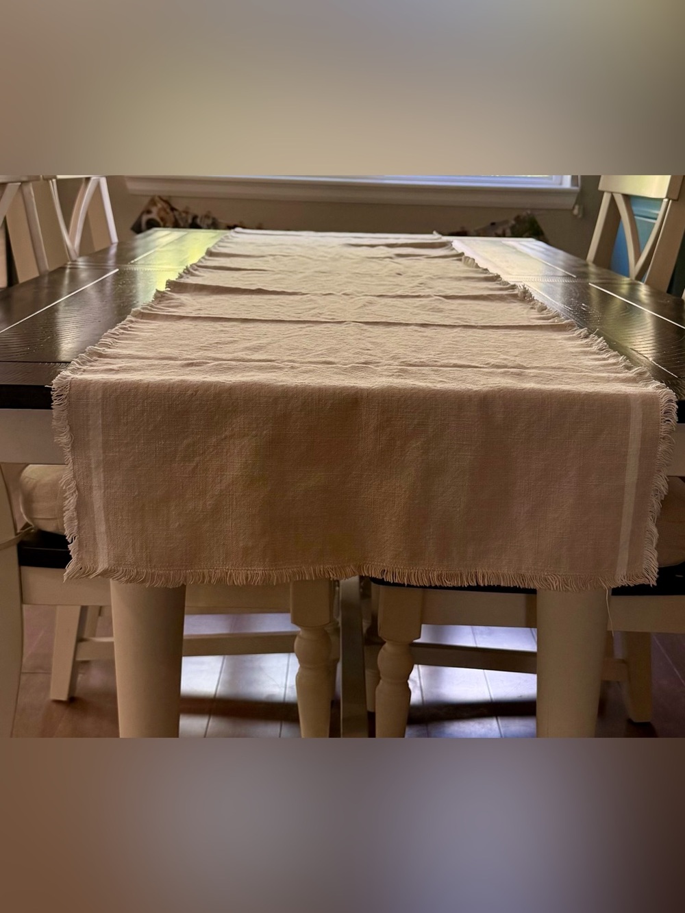 Hearth & Hand Cream Fringed Linen Table Runner 90” x 20”